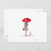 Carte Postale Fille avec parapluie rouge (Devant / Derrière)
