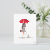 Carte Postale Fille avec parapluie rouge feminine girly aquarell (Debout devant)