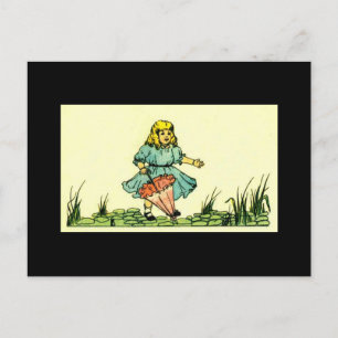 Carte Postale Fille avec parapluie sur Lily Pads