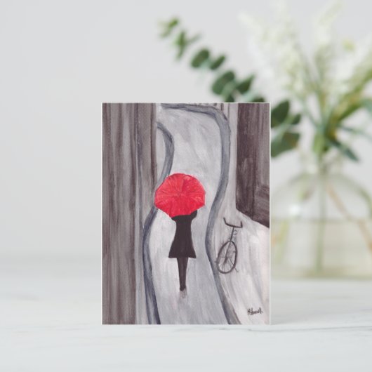 Carte Postale Fille avec peinture à parapluie rouge (Debout devant)