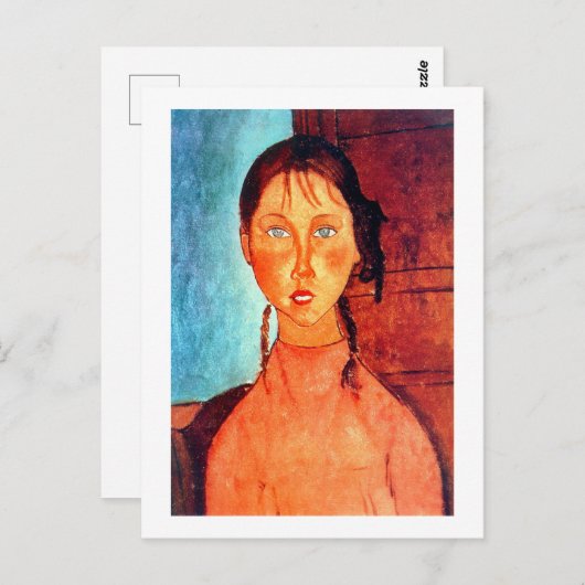 Carte Postale Fille avec Pigtails, Modigliani (Devant / Derrière)