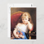 Carte Postale Fille avec poupée peinture antique (Devant / Derrière)