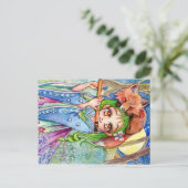 Carte Postale Fille avec Renard dormant (Debout devant)