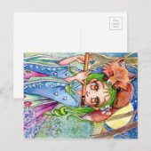 Carte Postale Fille avec Renard dormant (Devant / Derrière)