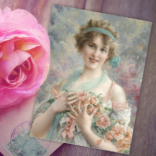 Carte Postale Fille avec roses par Emile Vernon