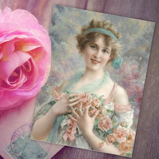 Carte Postale Fille avec roses par Emile Vernon