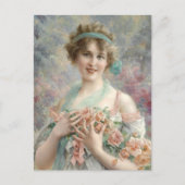 Carte Postale Fille avec roses par Emile Vernon (Devant)
