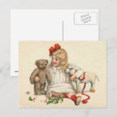 Carte Postale Fille avec teddy et agneau (Devant / Derrière)