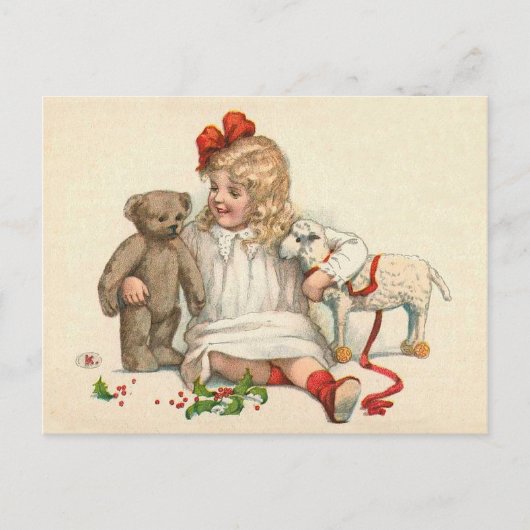 Carte Postale Fille avec teddy et agneau (Devant)