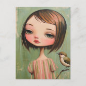 Carte Postale Fille avec un oiseau (Devant)