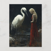 Carte Postale Fille avec un oiseau blanc géant (Devant)