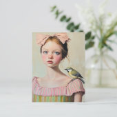Carte Postale Fille avec un oiseau mignon sur son épaule (Debout devant)