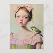 Carte Postale Fille avec un oiseau mignon sur son épaule (Devant)