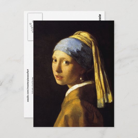 Carte Postale Fille avec une perle à oreille Vermeer Art (Devant / Derrière)