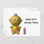 CARTE POSTALE FILLE BÉBÉ AVEC 1 BOUTEILLE (Devant / Derrière)