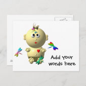 CARTE POSTALE FILLE BÉBÉ AVEC 4 DRAGONFLITS (Devant / Derrière)