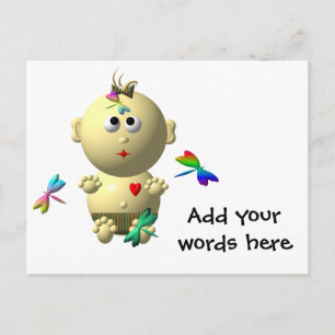 CARTE POSTALE FILLE BÉBÉ AVEC 4 DRAGONFLITS