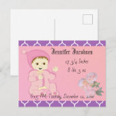 Carte Postale Fille bébé en rose avec fleurs (Devant / Derrière)