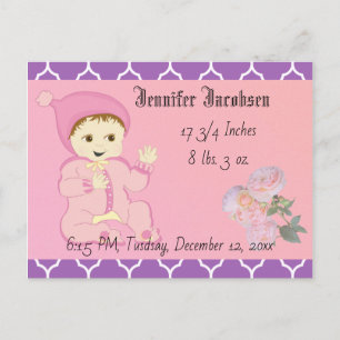 Carte Postale Fille bébé en rose avec fleurs