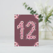 Carte Postale Fille Big 12e anniversaire Fleurs roses Lieux vert (Debout devant)