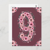 Carte Postale Fille Big 9e Anniversaire Fleurs roses Volage vert (Devant / Derrière)