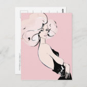 Carte Postale Fille blonde en noir sur fond rose (Devant / Derrière)