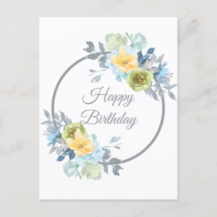 Carte Postale Fille Blue Floral Wreath Anniversaire