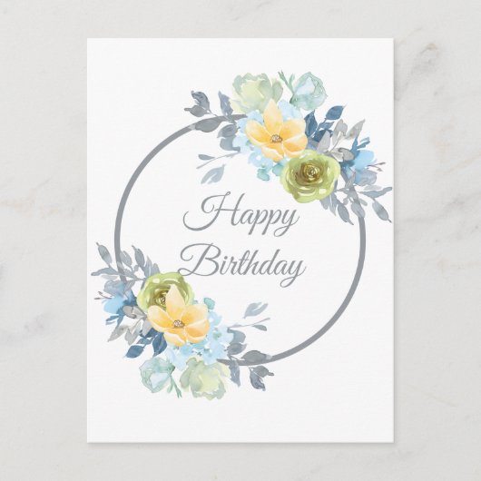 Carte Postale Fille Blue Floral Wreath Anniversaire (Devant)