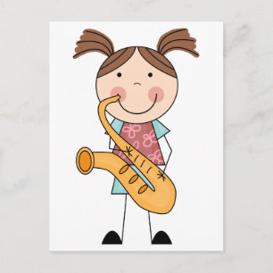 Carte Postale Fille Bonhomme Allumette Avec Saxophone