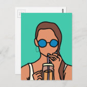 Carte Postale Fille bubble thé ado moderne (Devant / Derrière)