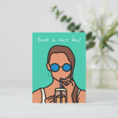 Carte Postale Fille bubble thé ado moderne (Debout devant)