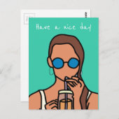 Carte Postale Fille bubble thé ado moderne (Devant / Derrière)