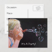 CARTE POSTALE FILLE : BUBBLES : ART : FÊTE : INVITATION (Devant / Derrière)