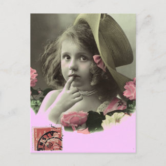 Carte postale fille Casquette disquette