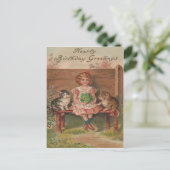 Carte Postale Fille Chat Chaton Fleurs Anniversaire (Debout devant)