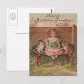 Carte Postale Fille Chat Chaton Fleurs Anniversaire (Devant / Derrière)
