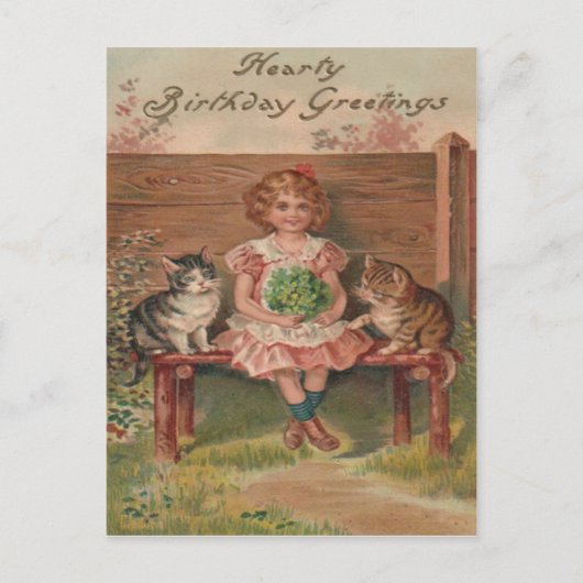 Carte Postale Fille Chat Chaton Fleurs Anniversaire (Devant)