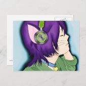 Carte Postale Fille Chat Flambée Violette Avec Casque (Devant / Derrière)