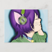 Carte Postale Fille Chat Flambée Violette Avec Casque (Devant)