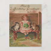 Carte Postale Fille Chat Kitten Fleurs Anniversaire (Devant)