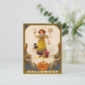 Carte Postale Fille Chat Noir Citrouille (Debout devant)