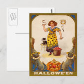 Carte Postale Fille Chat Noir Citrouille (Devant / Derrière)