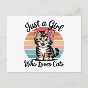 Carte Postale Fille chaton au coucher de soleil rétro
