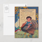 Carte Postale Fille chevauchant un dindon (Devant / Derrière)