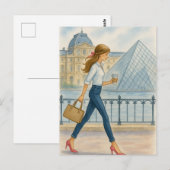 Carte Postale Fille Chic de Paris par Le Louvre (Devant / Derrière)