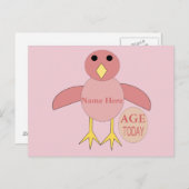 Carte postale Fille Chick d'anniversaire rose pers (Devant / Derrière)