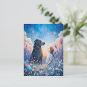 Carte Postale Fille Chien Noir Ciel Nuit Etoilé (Debout devant)