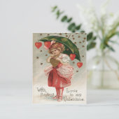 Carte Postale Fille Coeur Parapluie Douche de pluie (Debout devant)