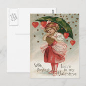 Carte Postale Fille Coeur Parapluie Douche de pluie (Devant / Derrière)