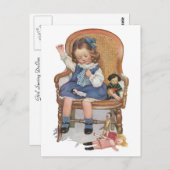 Carte Postale Fille coudre des Dollies (Devant / Derrière)